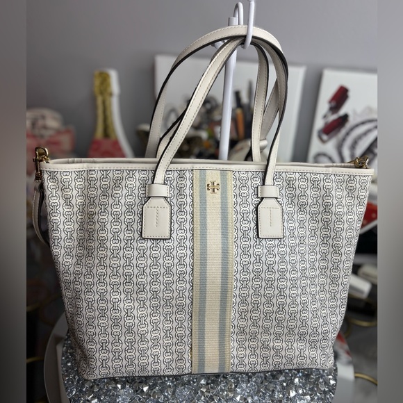 Tory Burch Handbags - Tory Burch Small Gemini Link Canvas Tote Ivory Gemini link and stripe motif EUC